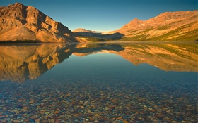 Lago, agua clara, montaña, sol, atardecer HD fondos de pantalla