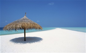 Maldivas, playa, mar, toldo HD fondos de pantalla