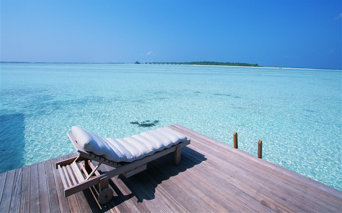 Maldivas, muelle, silla, mar Fondos de pantalla, imagen