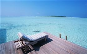 Maldivas, muelle, silla, mar HD fondos de pantalla
