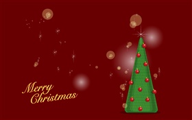 Feliz Navidad, árbol verde, fondo rojo, vector HD fondos de pantalla