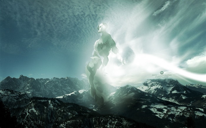 Monstruo, montañas, nieve, diseño creativo Fondos de pantalla, imagen