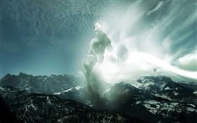 Monstruo, montañas, nieve, diseño creativo HD fondos de pantalla