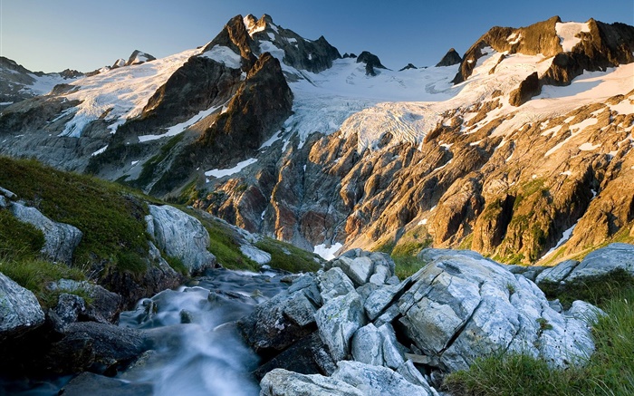 Montañas, rocas, cala, nieve Fondos de pantalla, imagen