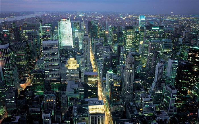 Nueva York, EE.UU., vista a la ciudad, noche, luces, rascacielos Fondos de pantalla, imagen
