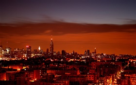 Noche, ciudad, casas, luces, rojo estilo HD fondos de pantalla