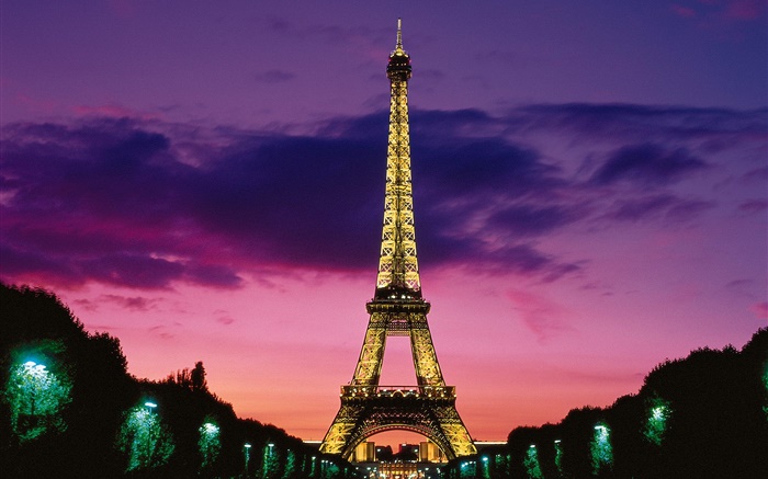 Vista nocturna de la Torre Eiffel, las luces, París, Francia Fondos de pantalla, imagen
