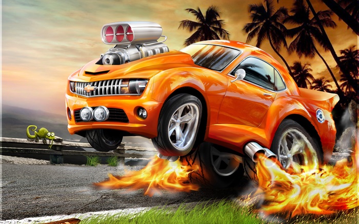 naranja coche Chevrolet, diseño 3D Fondos de pantalla, imagen
