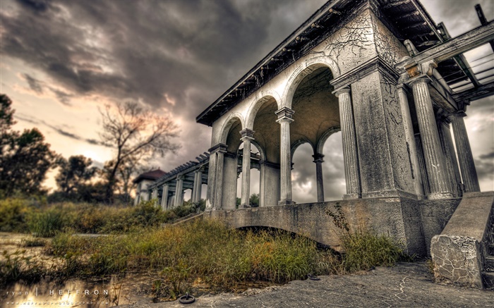 Palacio ruinas, oscuridad, nubes, estilo de HDR Fondos de pantalla, imagen