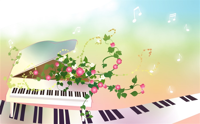 Piano, flores,, diseño creativo del vector Fondos de pantalla, imagen