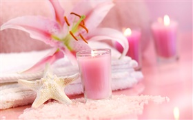 estilo de rosa, velas, estrellas de mar, orquídea, toalla, spa todavía con vida HD fondos de pantalla