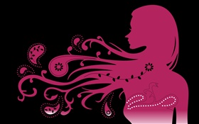 chica de estilo de color rosa, pelo al viento, vector de diseño creativo