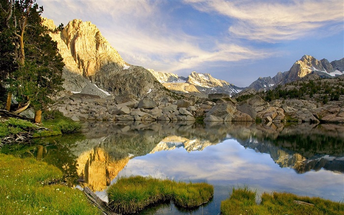 Estanque, rocas, montañas, reflexión Fondos de pantalla, imagen