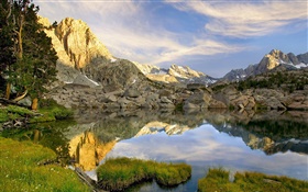 Estanque, rocas, montañas, reflexión HD fondos de pantalla