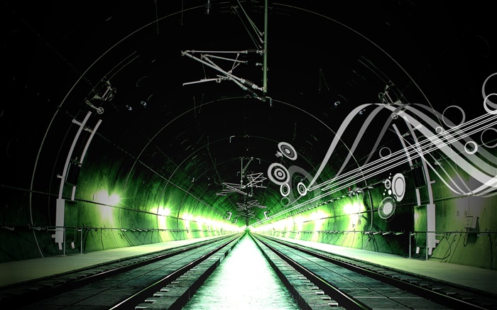 Ferrocarril, canal, luz verde, diseño creativo Fondos de pantalla, imagen