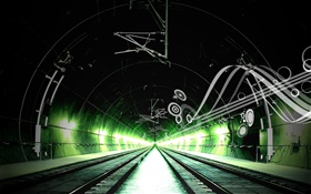 Ferrocarril, canal, luz verde, diseño creativo