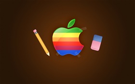 Logotipo del arco iris de Apple, lápiz, goma de borrar