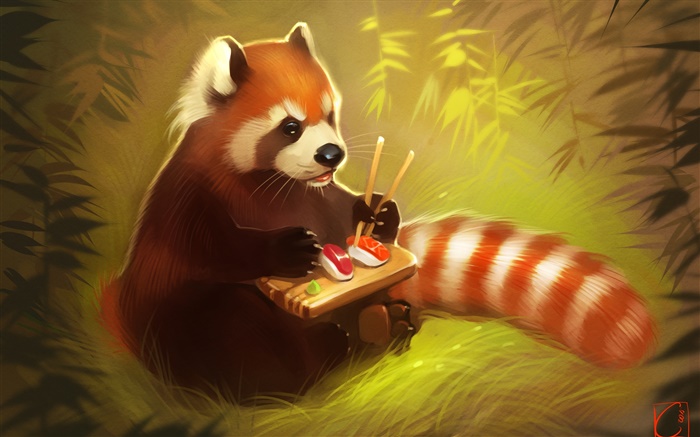alimentos panda rojo comer, sushi, del oso, pintura creativa Fondos de pantalla, imagen