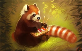 alimentos panda rojo comer, sushi, del oso, pintura creativa HD fondos de pantalla