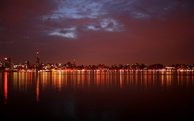 Río, reflexión del agua, ciudad, luces, noche HD fondos de pantalla