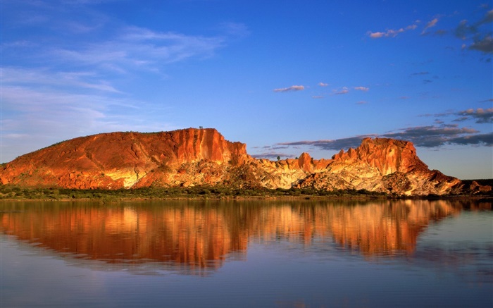 Montañas de la roca, el lago, el agua reflexión, Australia Fondos de pantalla, imagen