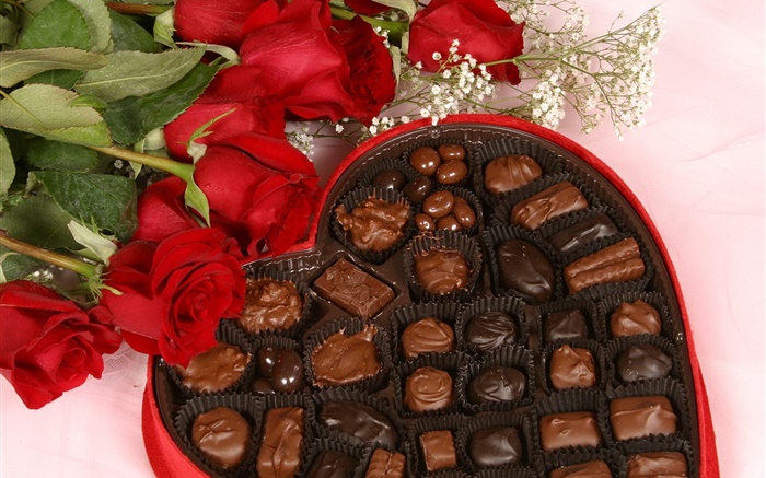 regalo romántico, rosa y chocolate Fondos de pantalla, imagen