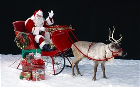 Santa, ciervos, trineo, presentes, tema de la Navidad HD fondos de pantalla