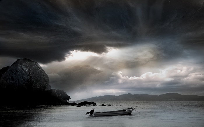 Mar, barco, nubes Fondos de pantalla, imagen