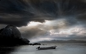 Mar, barco, nubes HD fondos de pantalla