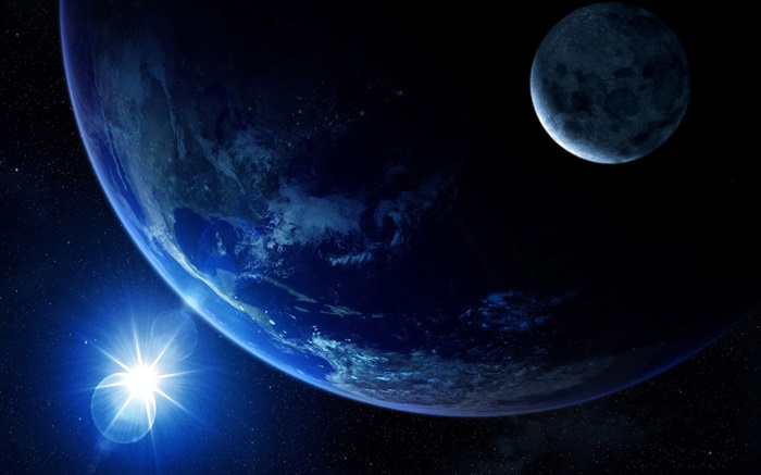 Ver la Tierra en el espacio, luna, sol, luz Fondos de pantalla, imagen