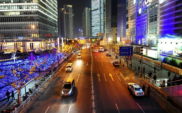 Shanghai, calle, luces, noche, ciudad, China Fondos de pantalla, imagen