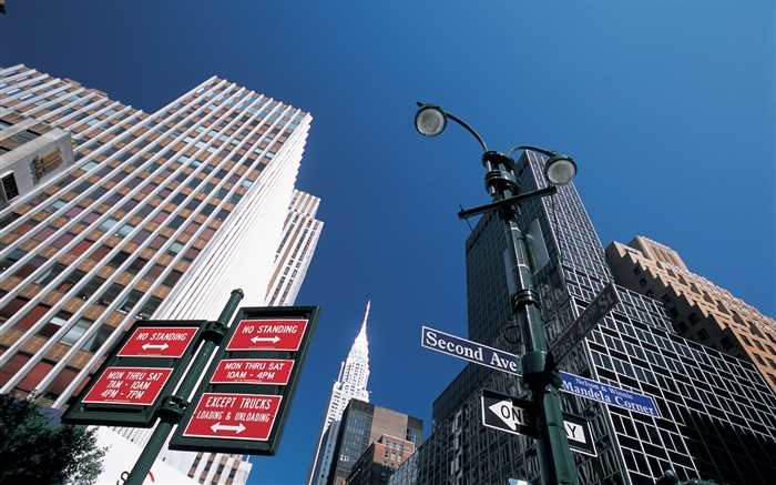 Poste indicador, rascacielos, Nueva York, EE.UU. Fondos de pantalla, imagen