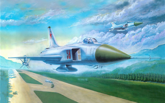 Su-15 de combate, el despegue, el dibujo del arte Fondos de pantalla, imagen