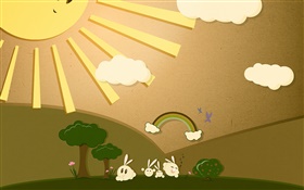 Sun, conejo, arco iris, diseño de arte HD fondos de pantalla