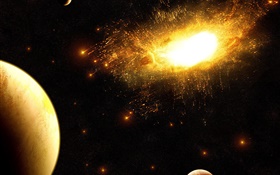 Las explosiones de supernovas, escombros, espacio, planeta
