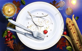 fotos de Acción de Gracias, pinturas arte, platos, cuchillos, tenedores, cereza HD fondos de pantalla