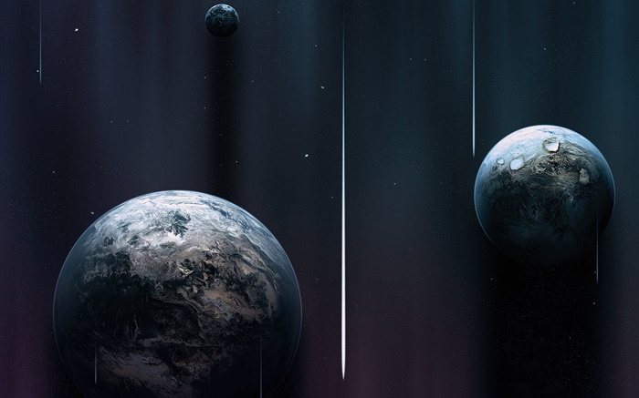 Tres planetas, espacio, cometa Fondos de pantalla, imagen