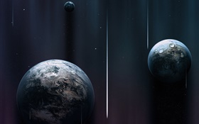 Tres planetas, espacio, cometa HD fondos de pantalla