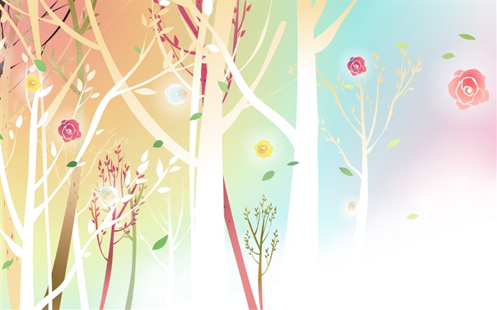 Árboles, flores, primavera, diseño del vector Fondos de pantalla, imagen