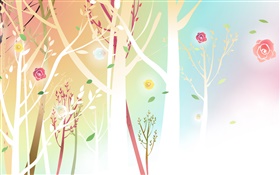 Árboles, flores, primavera, diseño del vector