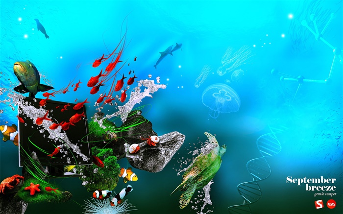, Mar, pescados, el monitor, el ADN, el diseño creativo bajo el agua Fondos de pantalla, imagen