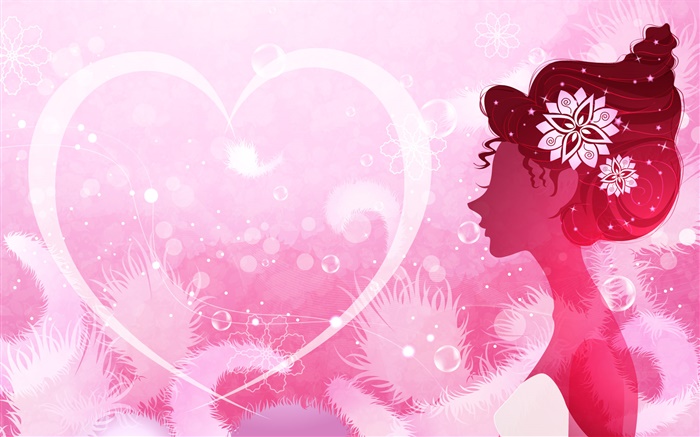 Vector de la muchacha del diseño, el estilo de color rosa, corazón del amor Fondos de pantalla, imagen