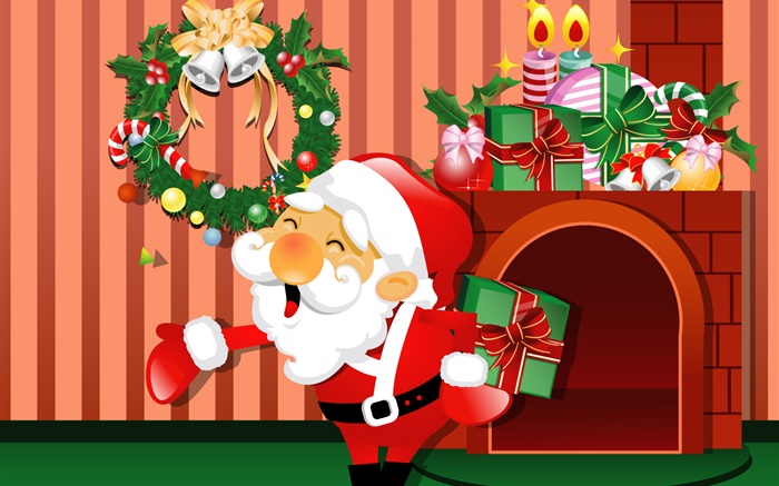 Vector imágenes, Navidad, Santa, regalos, velas Fondos de pantalla, imagen
