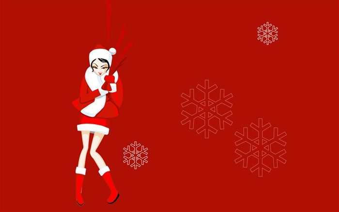 Vectoriales imágenes, muchacha de la Navidad, vestido rojo, copo de nieve Fondos de pantalla, imagen