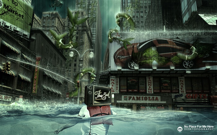 Agua, ciudad, lluvia, diseño creativo, fin del mundo Fondos de pantalla, imagen