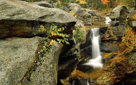 Cascada, rocas, otoño