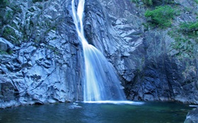 Cascada, rocas, estanque, Hokkaido, Japón HD fondos de pantalla