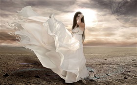 Blanco niña vestido de fantasía, viento, sol