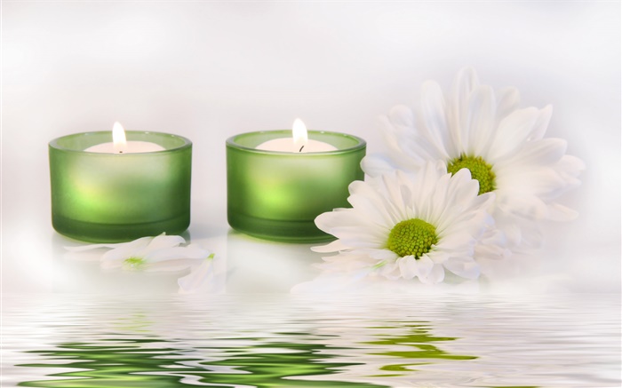 flor blanca, velas, agua, SPA Fondos de pantalla, imagen