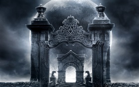 Brujas puerta de castillo, la luna, el diseño creativo HD fondos de pantalla
